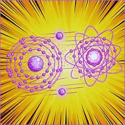 Chemical reaction in a flask comic style image